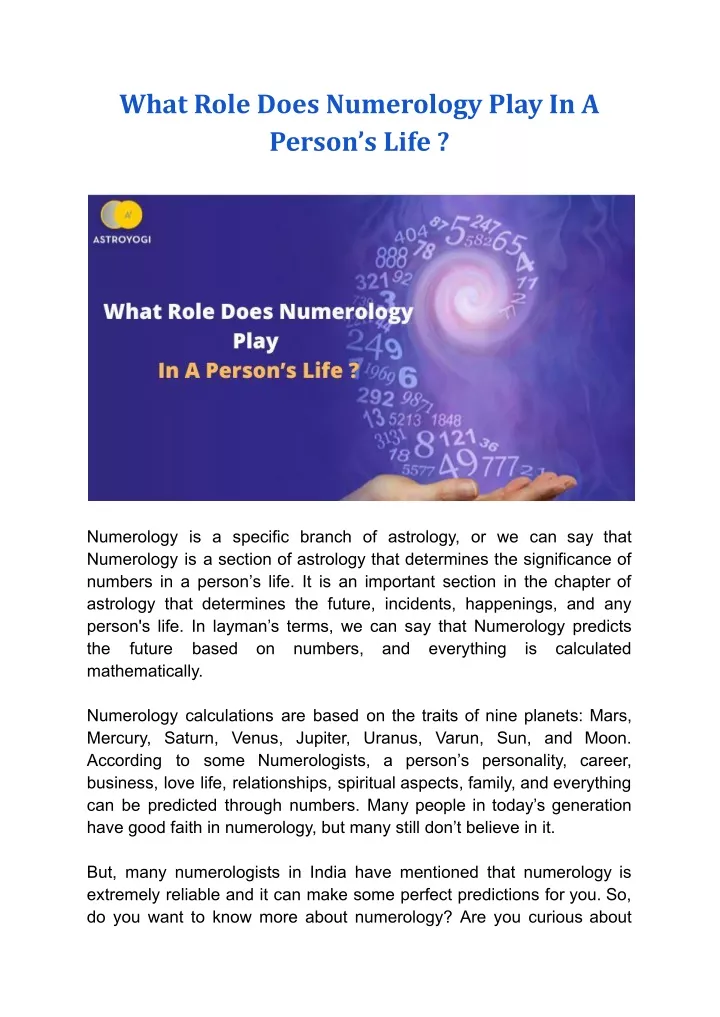 what role does numerology play in a person s life