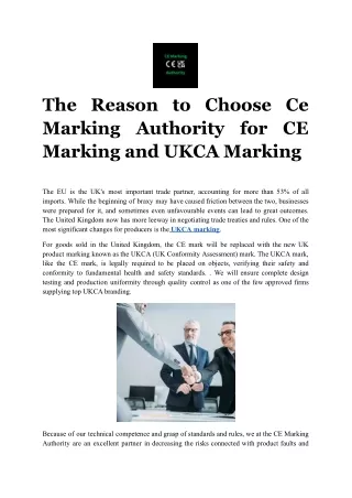 The Reason to Choose Ce Marking Authority for CE Marking and UKCA Marking