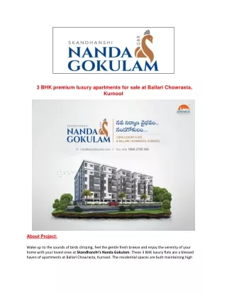 3 BHK Flats for sale in Kurnool @ Skandhanshi Nanda Gokulam