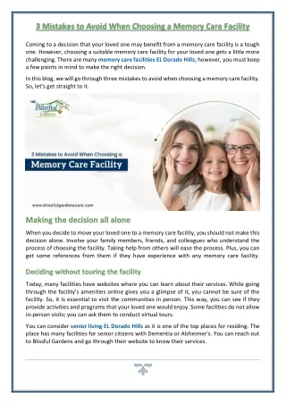 3 mistakes to avoid when choosing a memory care