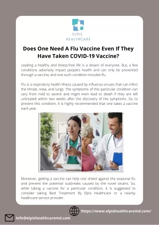 Get Best Treatment For Covid and Flu By Elpis Healthcare