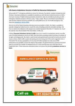 Life Savers Ambulance Service in Delhi by Hanuman Ambulances