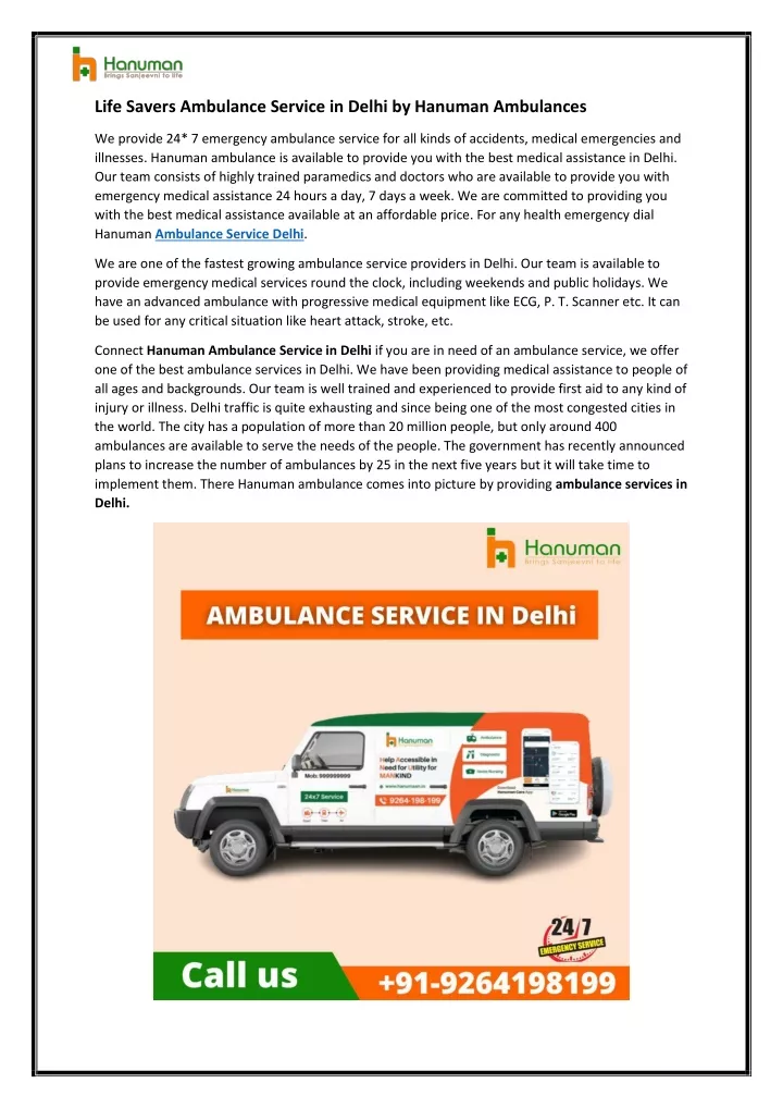 life savers ambulance service in delhi by hanuman