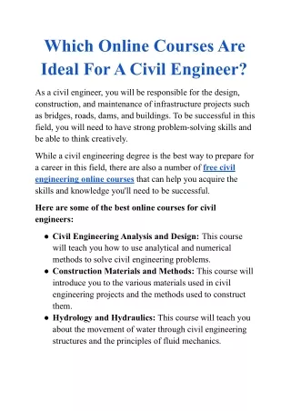Which Online Courses Are Ideal For A Civil Engineer?