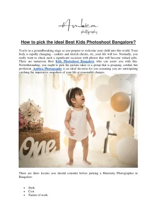 How to pick the ideal Best Kids Photoshoot Bangalore
