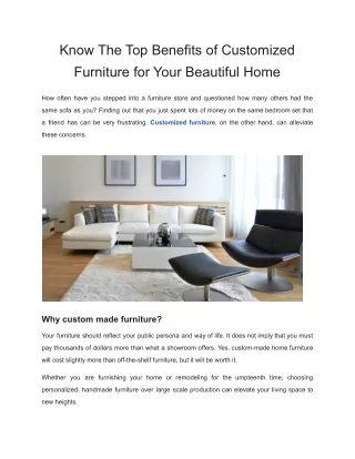 Know The Top Benefits of Customized Furniture for Your Beautiful Home