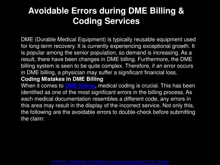 avoidable errors during dme billing coding services