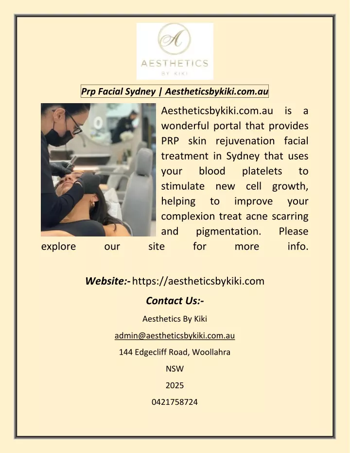 prp facial sydney aestheticsbykiki com au