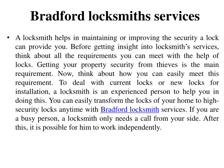 bradford locksmiths services