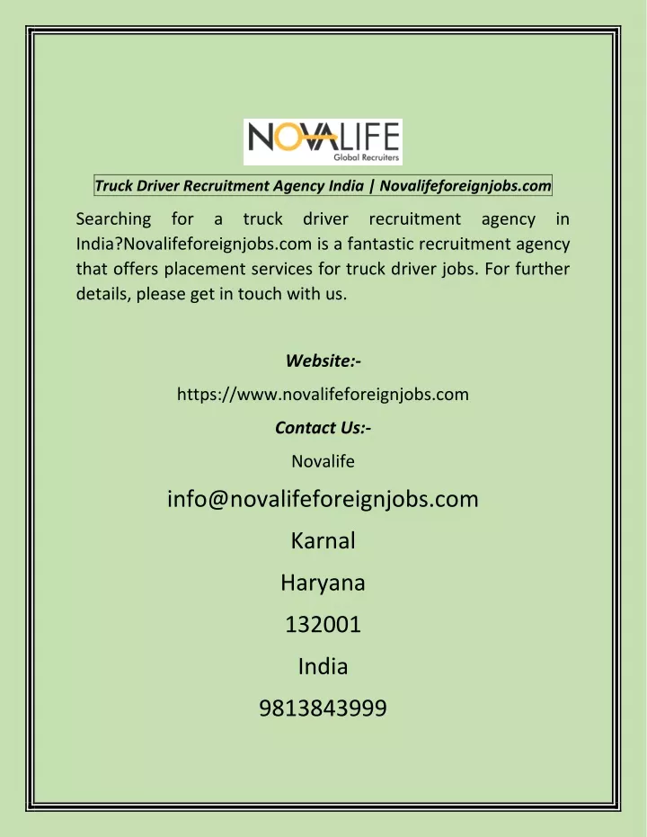 truck driver recruitment agency india