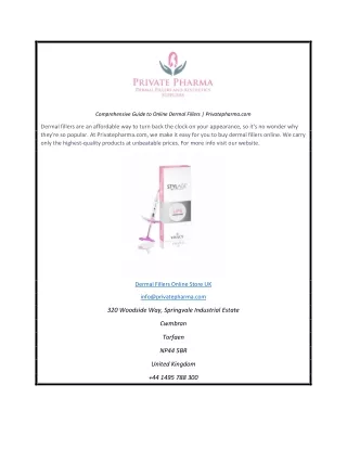 Comprehensive Guide to Online Dermal Fillers | Privatepharma.com