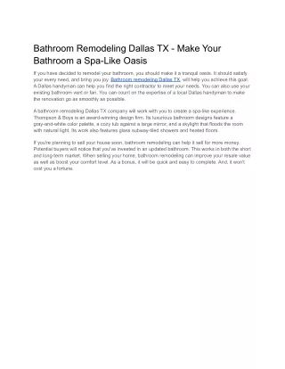Bathroom Remodeling Dallas TX - Make Your Bathroom a Spa-Like Oasis