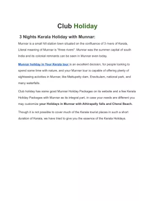Kerala holiday package