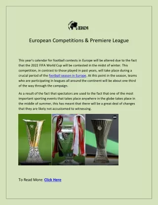 EUROPEAN COMPETITIONS & PREMIERE LEAGUE - Industry Global News24