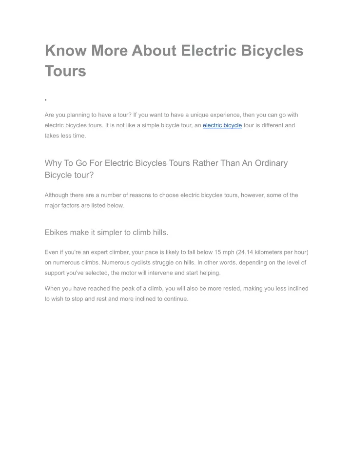 know more about electric bicycles tours