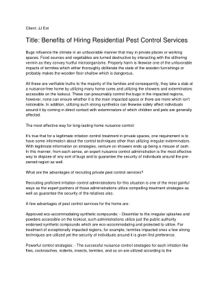 Benefits of Hiring Residential Pest Control Services
