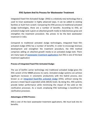 ifas system and its process for wastewater