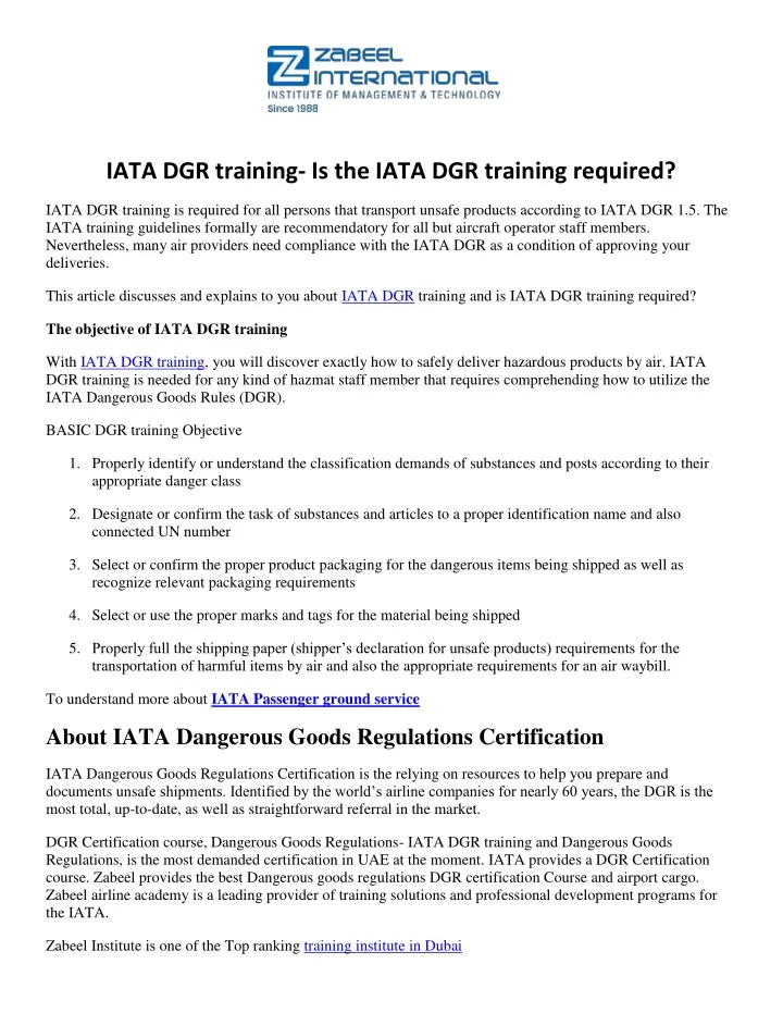 iata dgr training is the iata dgr training