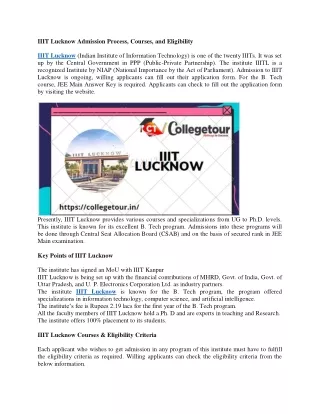 IIIT Lucknow Admission Process