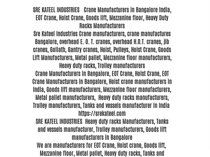 sre kateel industries crane manufacturers