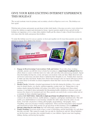GIVE YOUR KIDS EXCITING INTERNET EXPERIENCE THIS HOLIDAY
