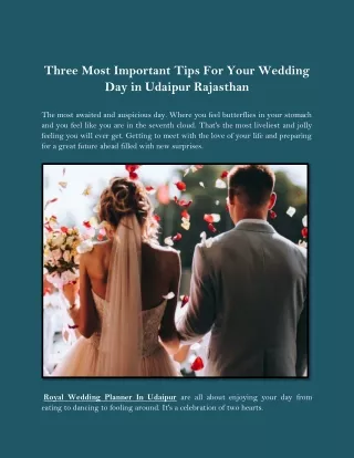 Three Most Important Tips For Your Wedding Day in Udaipur Rajasthan
