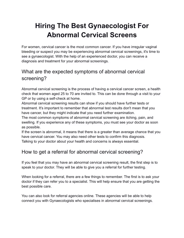 hiring the best gynaecologist for abnormal