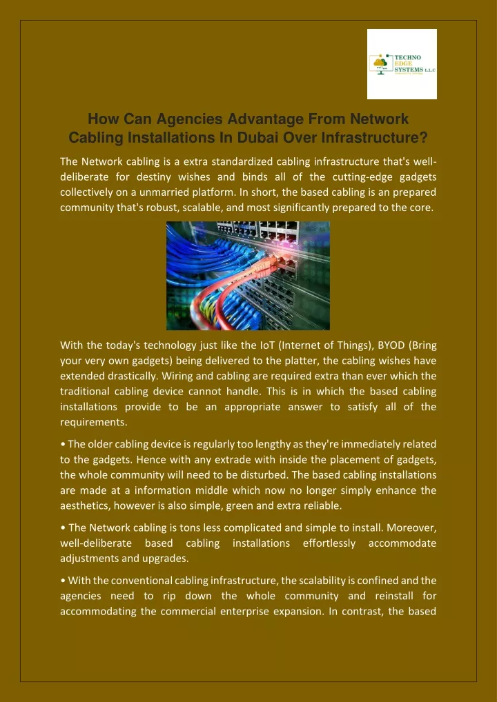 how can agencies advantage from network cabling