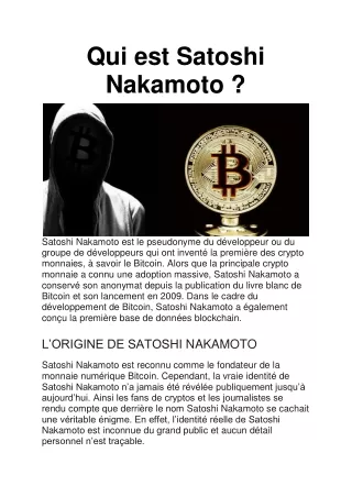 Satoshi Nakamoto : c'est qui ?