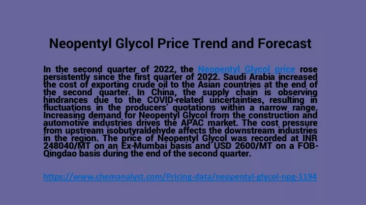 neopentyl glycol price trend and forecast