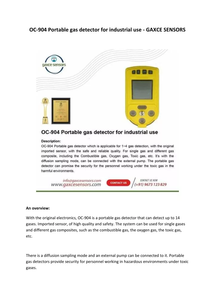 oc 904 portable gas detector for industrial
