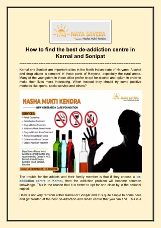 get de addiction centre in karnal and sonipat