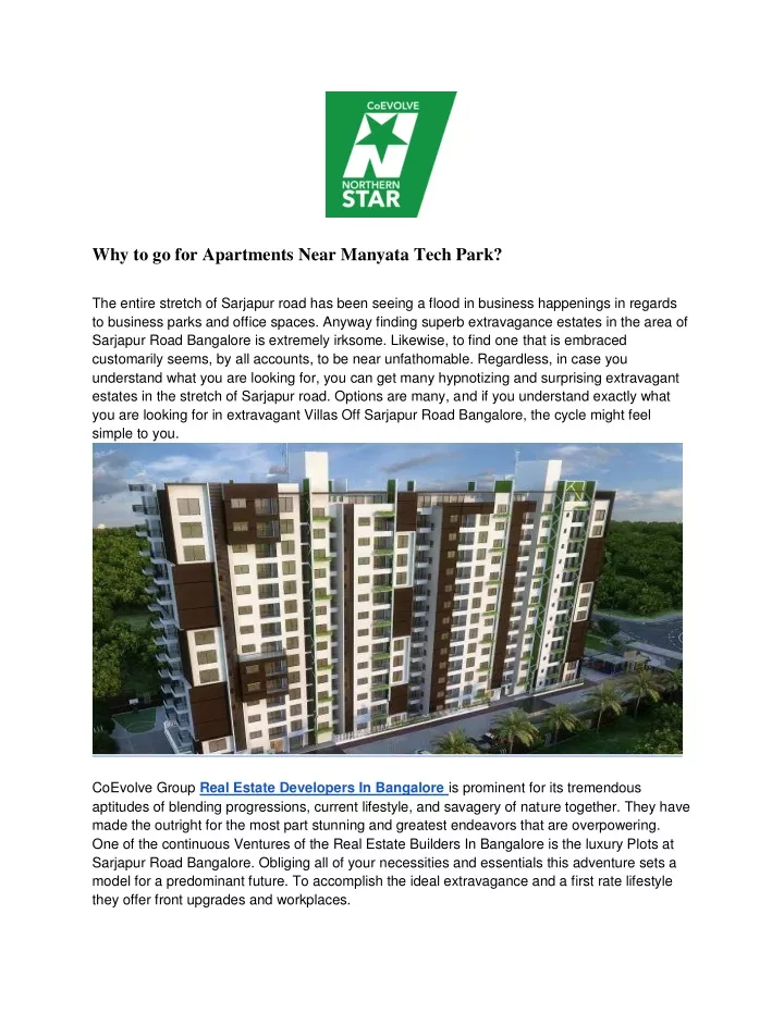 why to go for apartments near manyata tech park