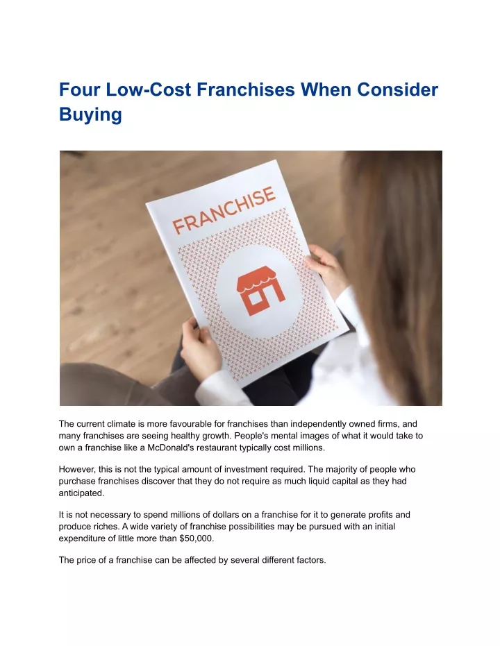 four low cost franchises when consider buying