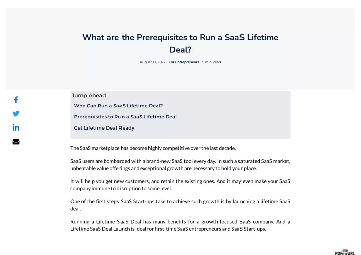 what are the prerequisites to run a saas lifetime