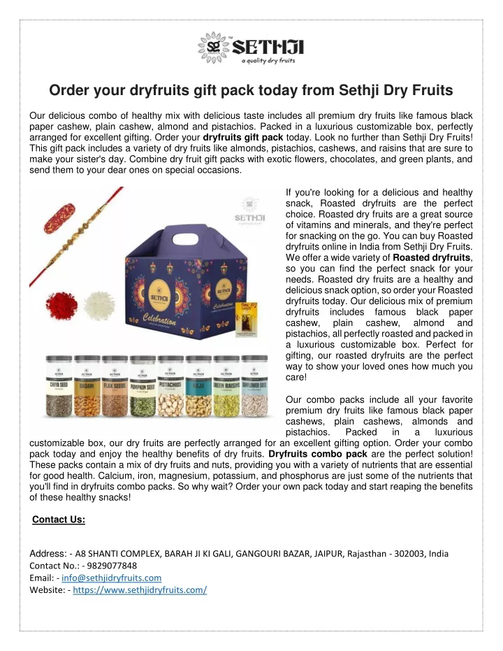order your dryfruits gift pack today from sethji