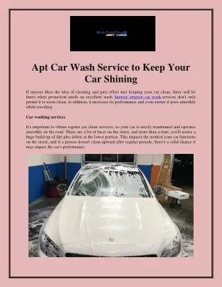 Apt Car Wash Service to Keep Your Car Shining