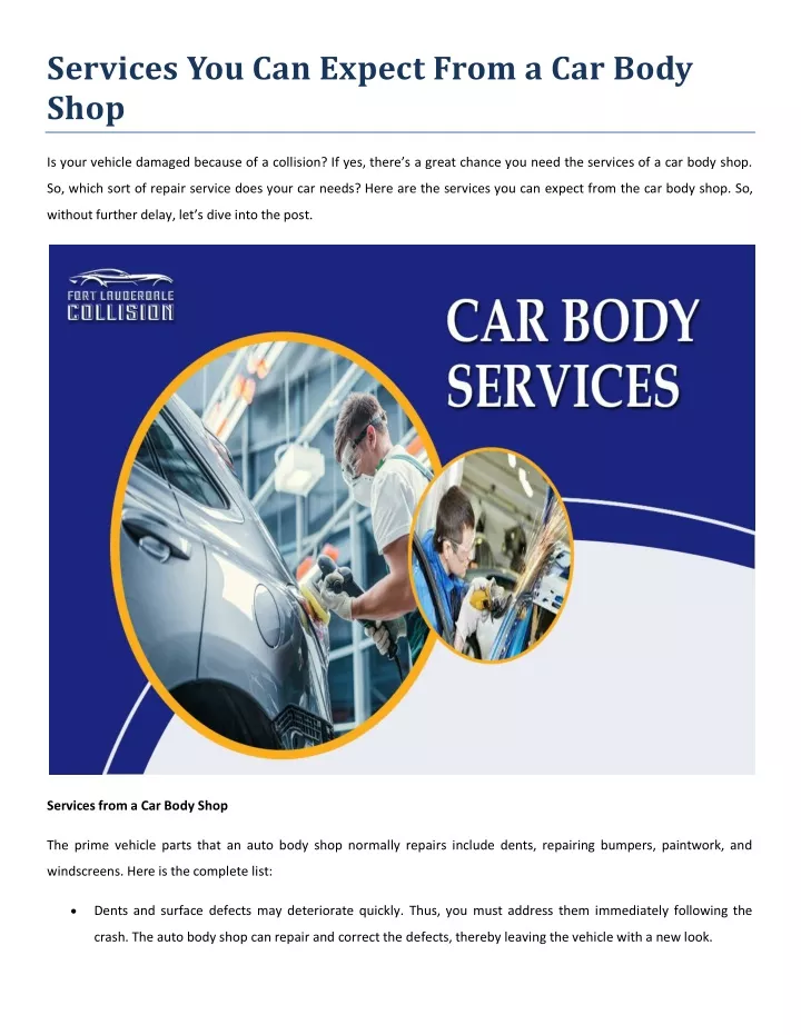 services you can expect from a car body shop