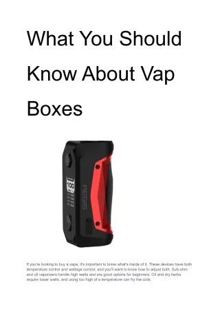 What You Should Know About Vap Boxes