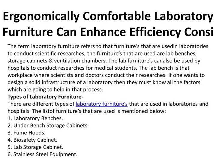ergonomically comfortable laboratory furniture