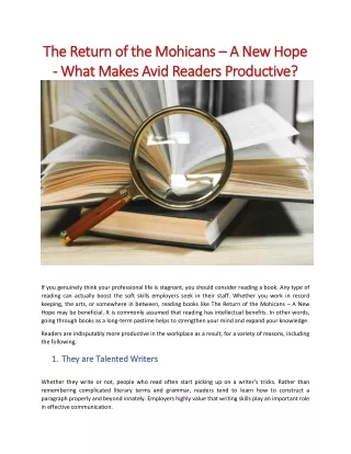 Winter Book The Return of the Mohicans – A New Hope - What Makes Avid Readers Productive - 28'July'22