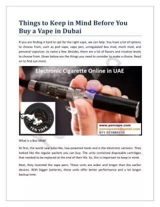 Things to Keep in Mind Before You Buy a Vape in Dubai
