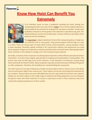 know how hoist can benefit you extremely