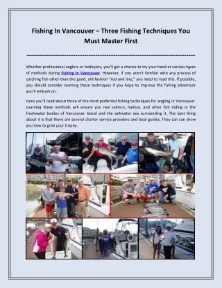 Fishing In Vancouver – Three Fishing Techniques You Must Master First