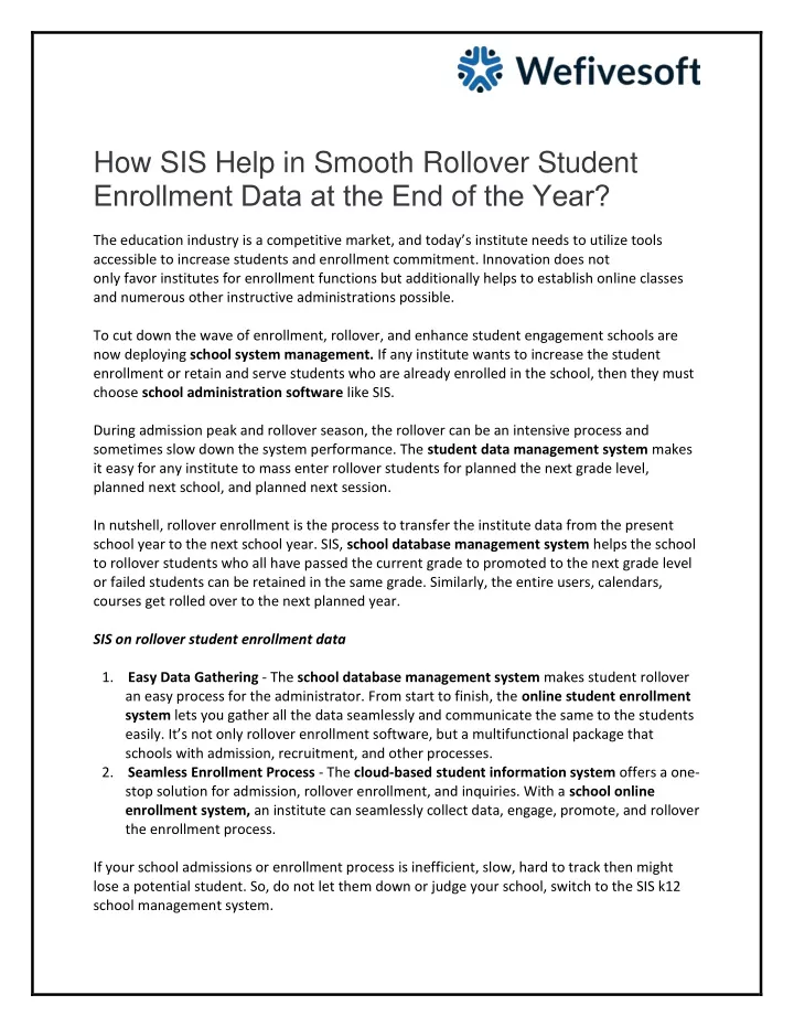 how sis help in smooth rollover student