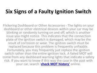 six signs of a faulty ignition switch
