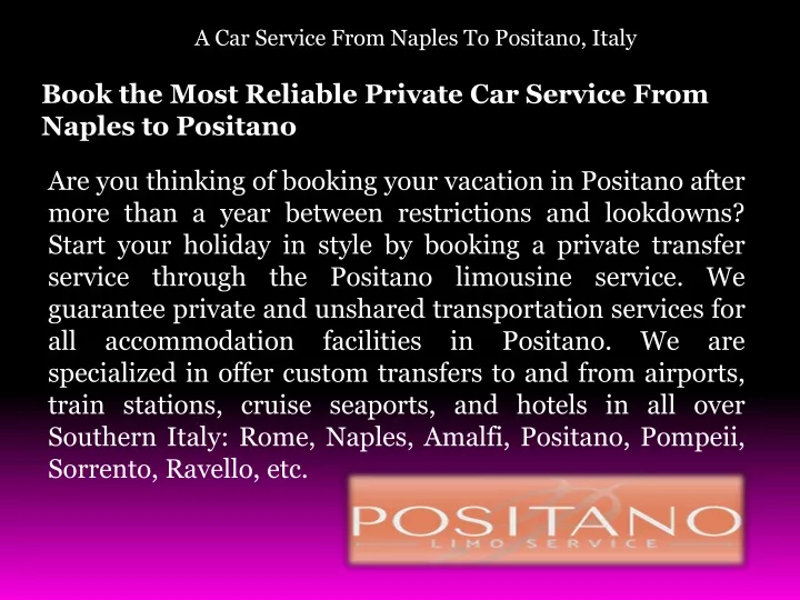a car service from naples to positano italy