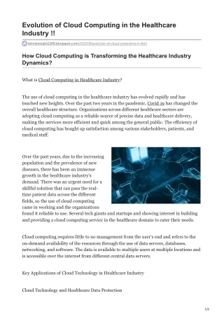 Evolution of Cloud Computing in the Healthcare Industry