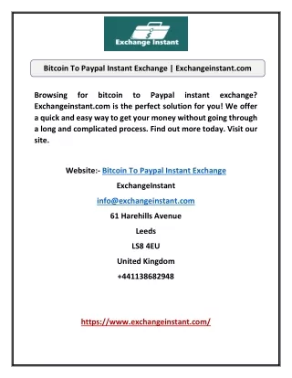 Bitcoin To Paypal Instant Exchange | Exchangeinstant.com