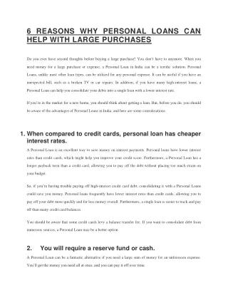 6 REASONS WHY PERSONAL LOANS CAN HELP WITH LARGE PURCHASES